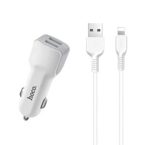 Автомобільний зарядний пристрій HOCO Z23 2USB 2.4A + USB кабель Lightning (білий)